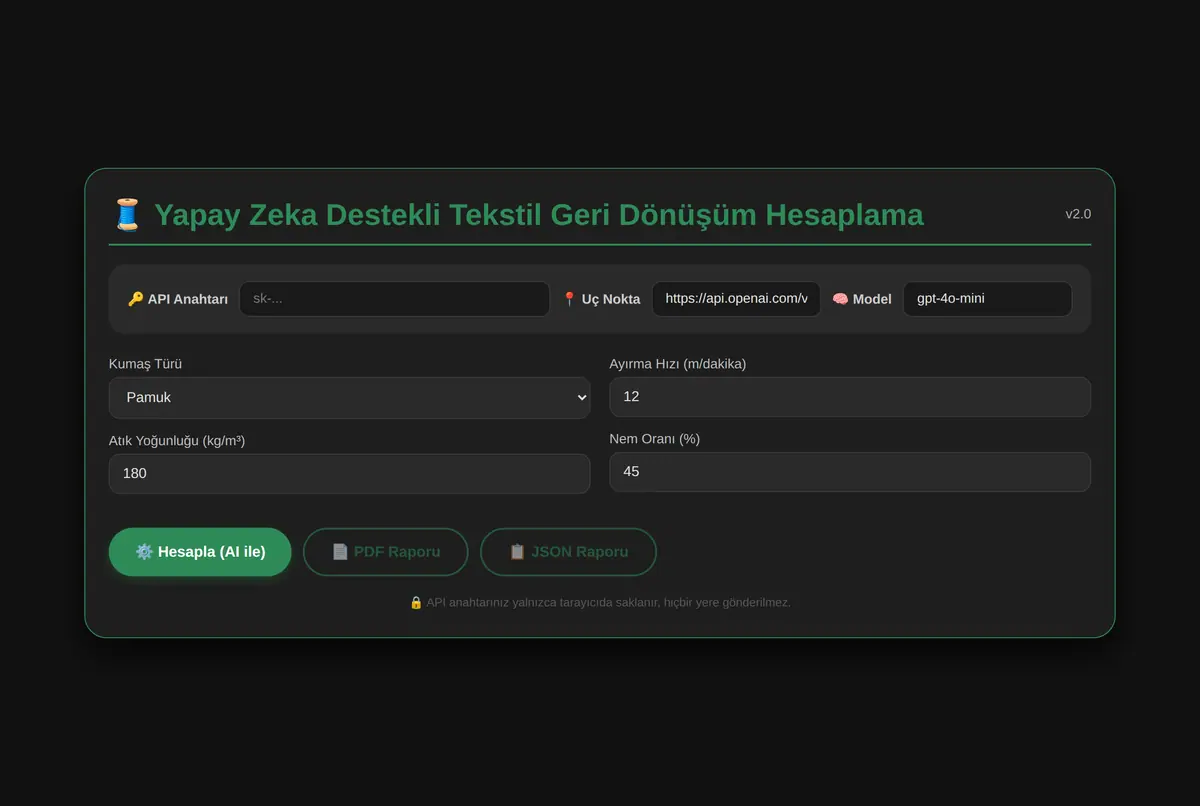 Yapay Zeka Destekli Tekstil Geri Dönüşüm Hesaplama ekran görüntüsü 2