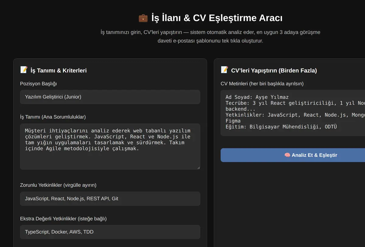 İş İlanı & CV Eşleştirme Aracı ekran görüntüsü