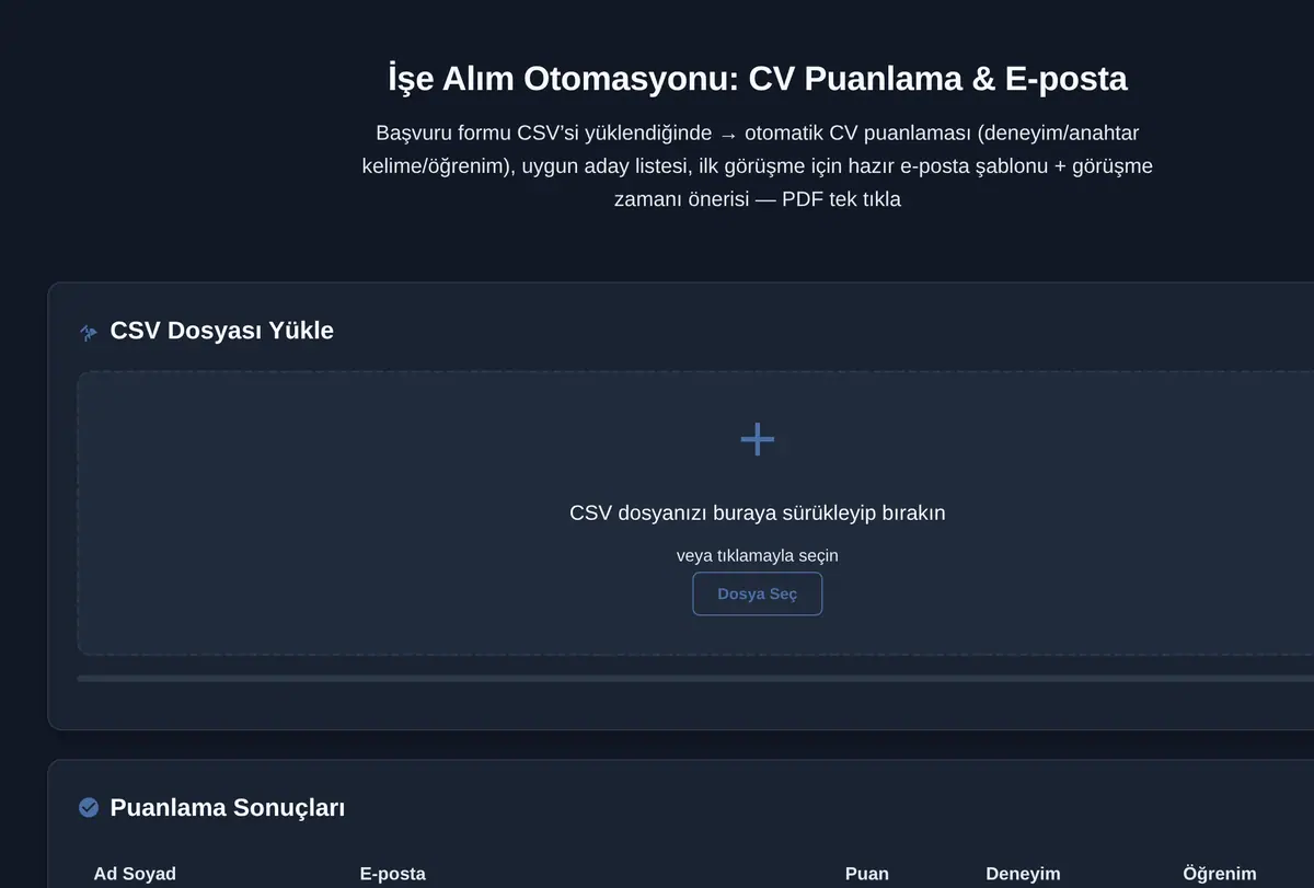 İşe Alım Otomasyonu: CV Puanlama & E-posta ekran görüntüsü