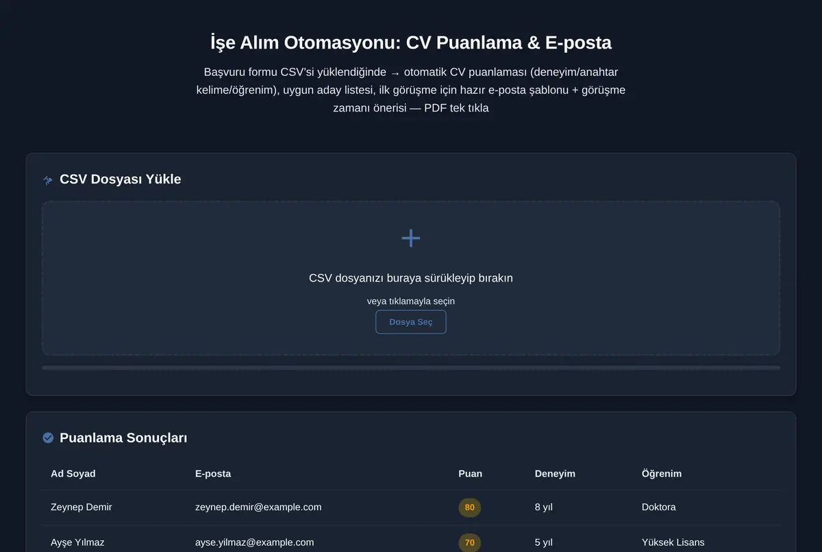 İşe Alım Otomasyonu: CV Puanlama & E-posta ekran görüntüsü 2