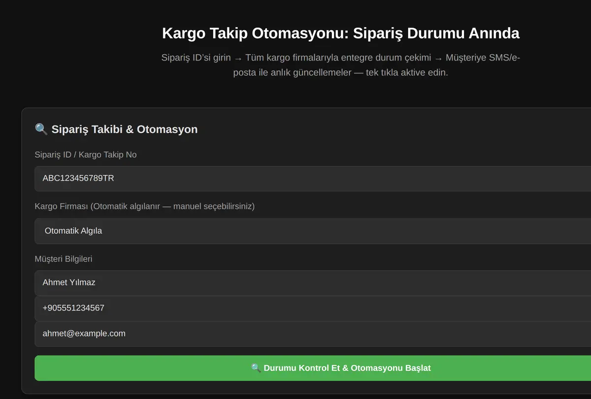 Kargo Takip Otomasyonu: Sipariş Durumu Anında ekran görüntüsü