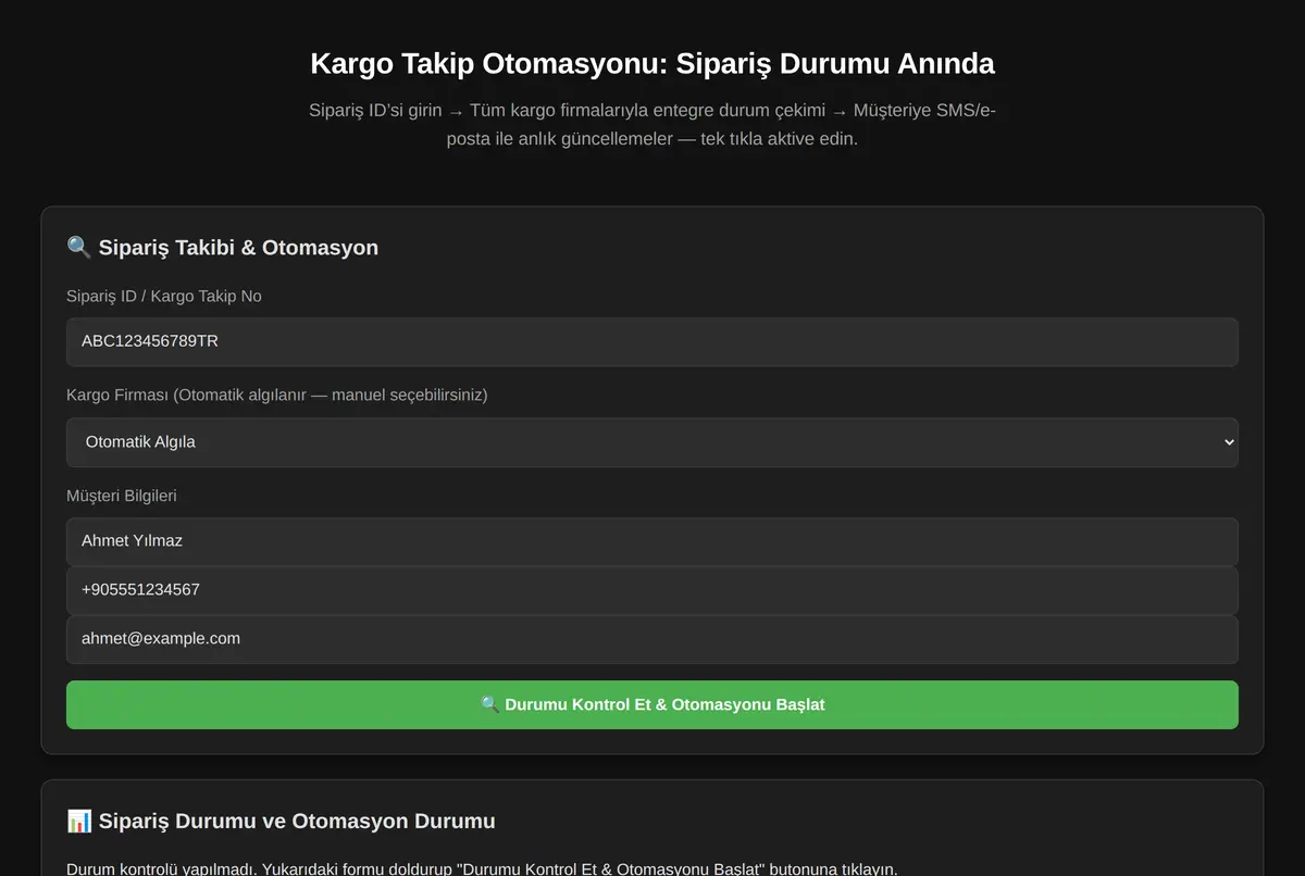 Kargo Takip Otomasyonu: Sipariş Durumu Anında ekran görüntüsü 2