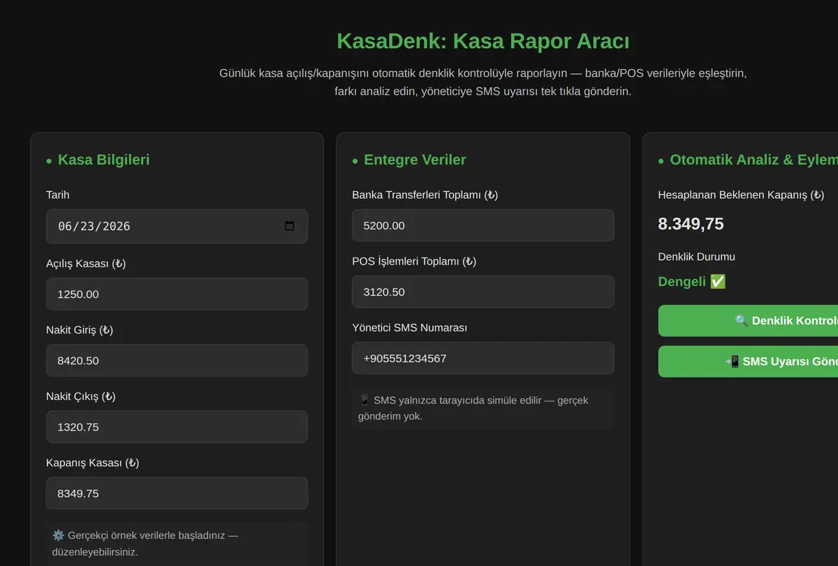 KasaDenk: Kasa Rapor Aracı ekran görüntüsü