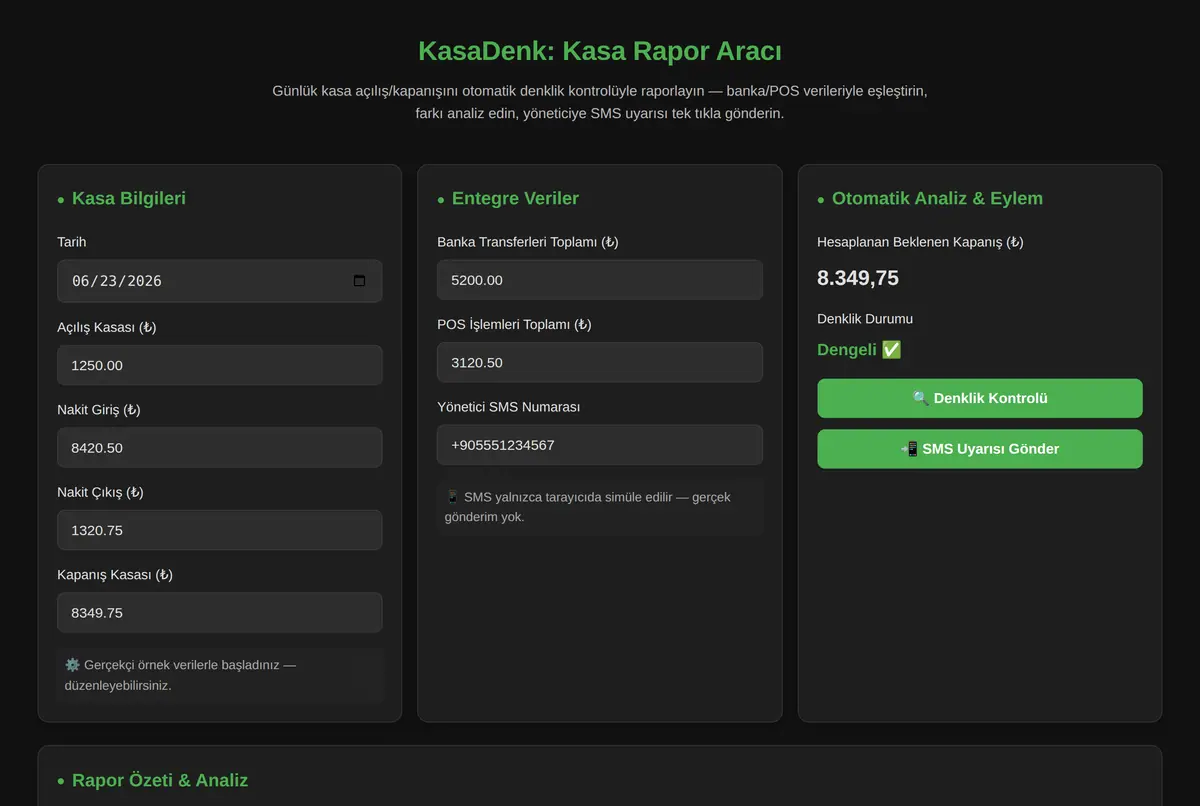 KasaDenk: Kasa Rapor Aracı ekran görüntüsü 2