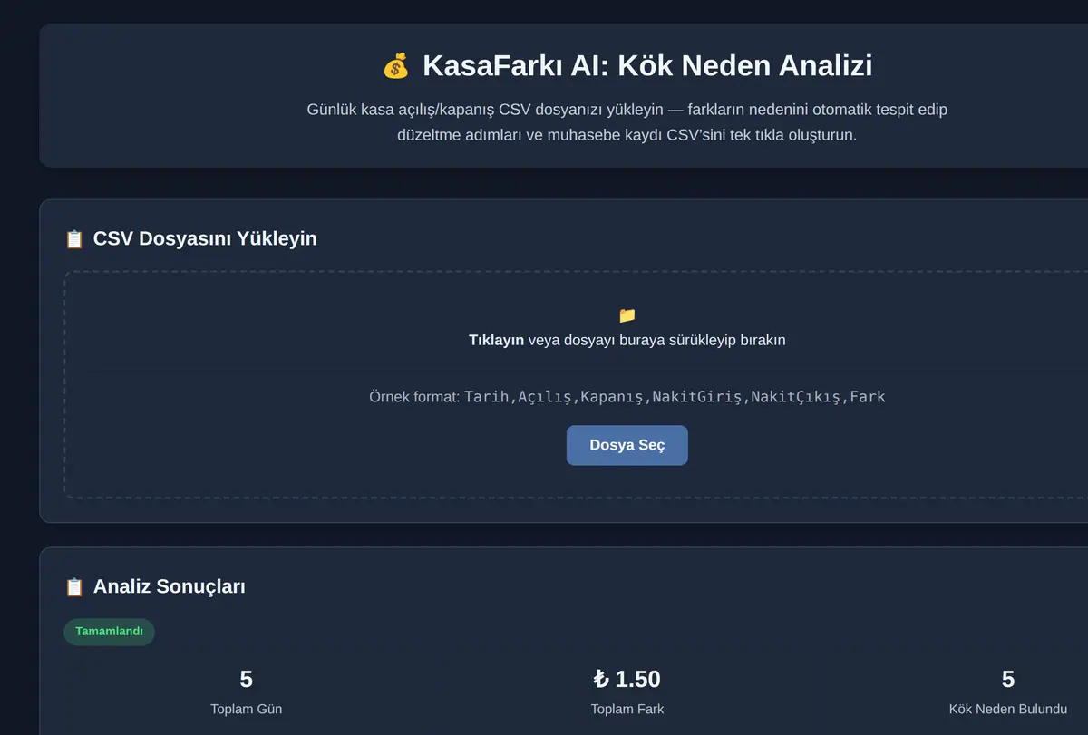 KasaFarkı AI: Kök Neden Analizi ekran görüntüsü