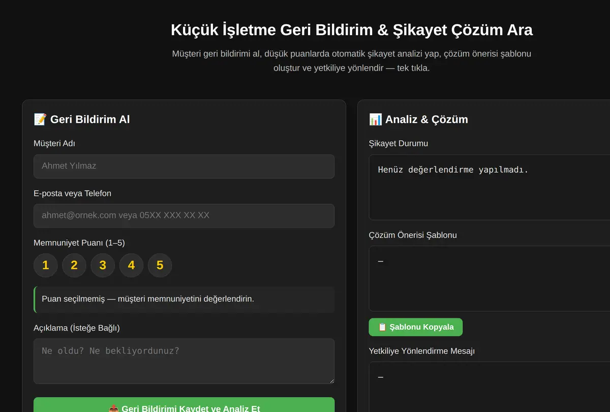 Küçük İşletme Geri Bildirim & Şikayet Çözüm Ara ekran görüntüsü