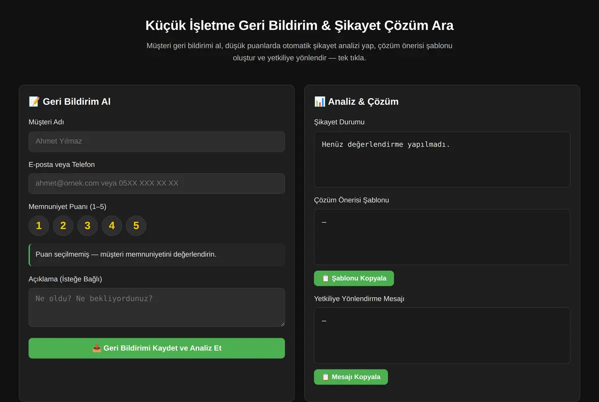 Küçük İşletme Geri Bildirim & Şikayet Çözüm Ara ekran görüntüsü 2