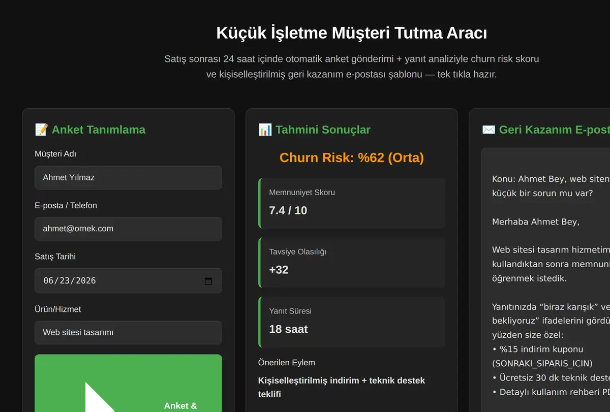Küçük İşletme Müşteri Tutma Aracı ekran görüntüsü