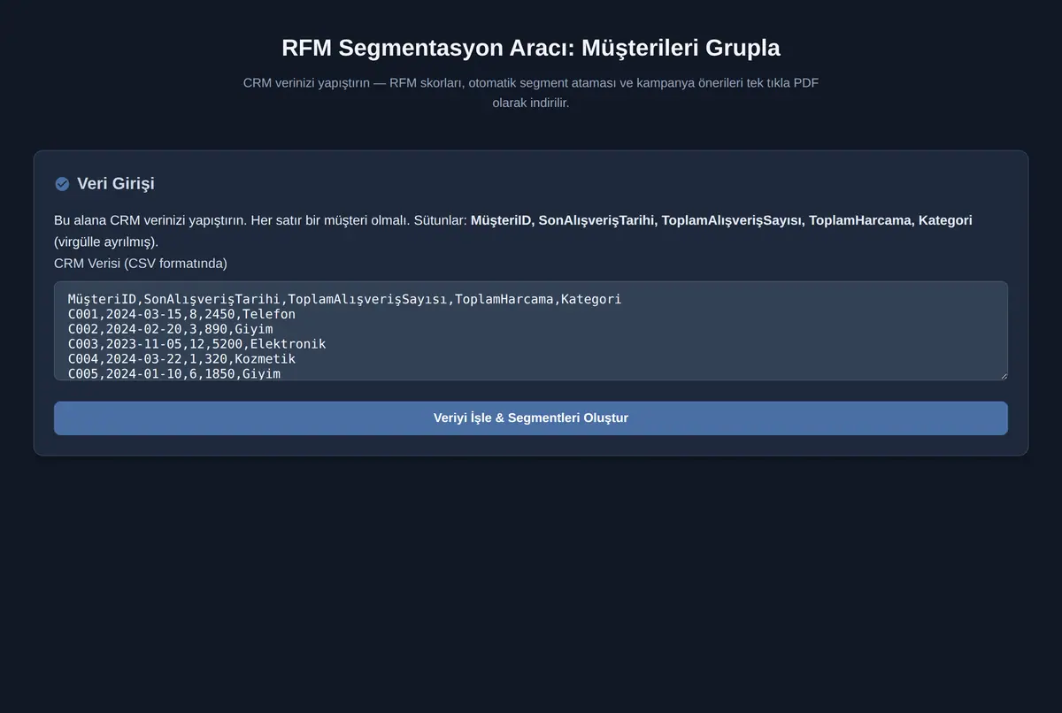 RFM Segmentasyon Aracı: Müşterileri Grupla ekran görüntüsü 3