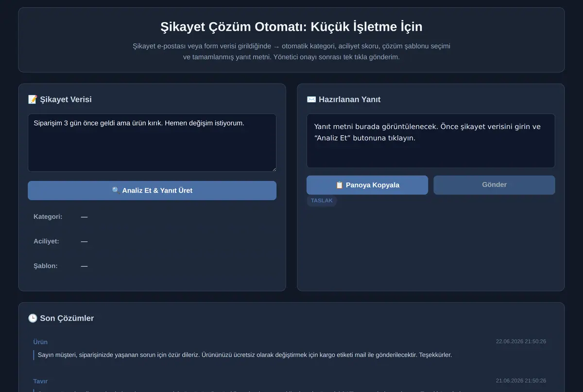 Şikayet Çözüm Otomatı: Küçük İşletme İçin ekran görüntüsü 2
