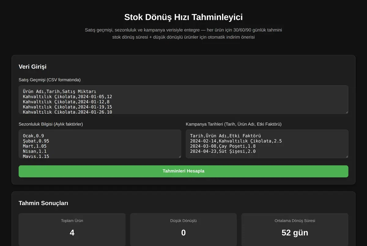 Stok Dönüş Hızı Tahminleyici ekran görüntüsü 2