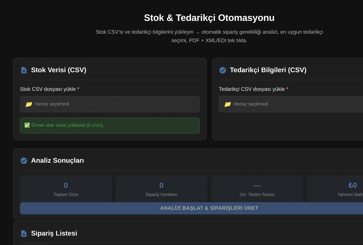 Stok & Tedarikçi Otomasyonu ekran görüntüsü