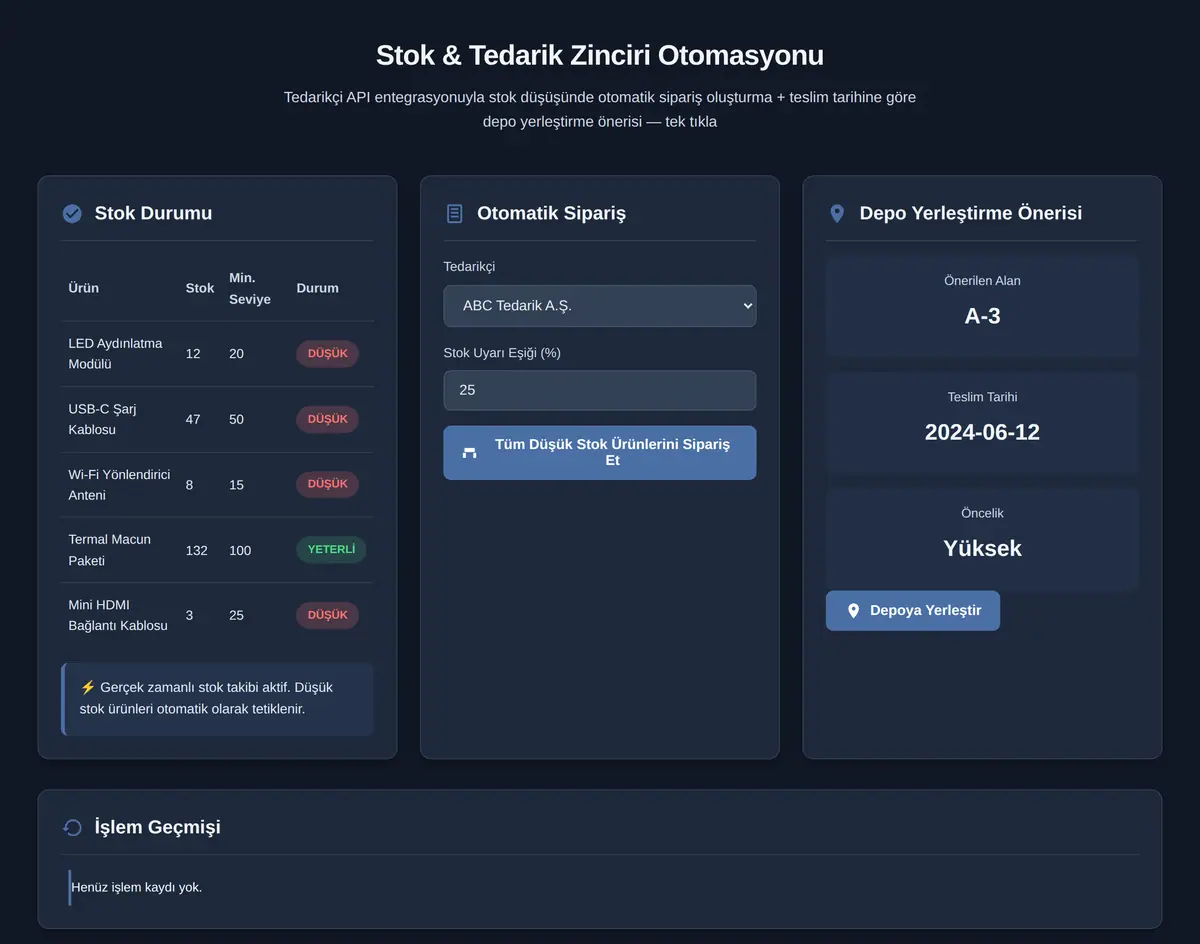 Stok & Tedarik Zinciri Otomasyonu ekran görüntüsü 3