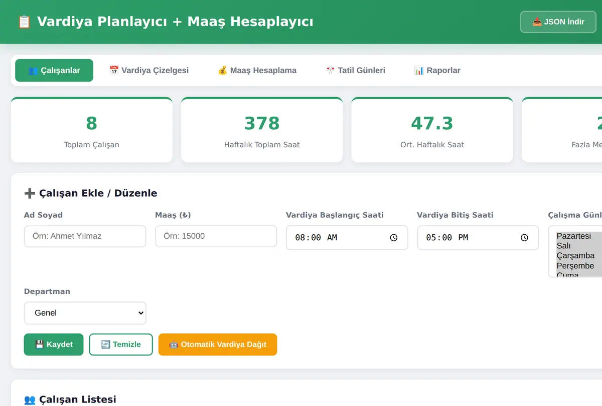 Vardiya Planlayıcı + Maaş Hesaplayıcı ekran görüntüsü
