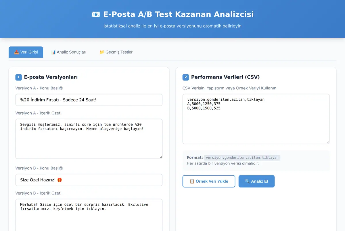 E-Posta A/B Test Kazanan Analizcisi ekran görüntüsü 2