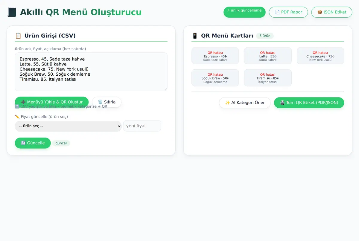 Akıllı QR Menü Oluşturucu - Fiyat Güncelleme ve ekran görüntüsü 2