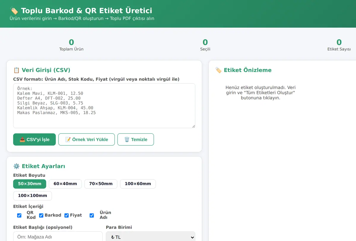 Toplu Barkod & QR Etiket Üretici ekran görüntüsü