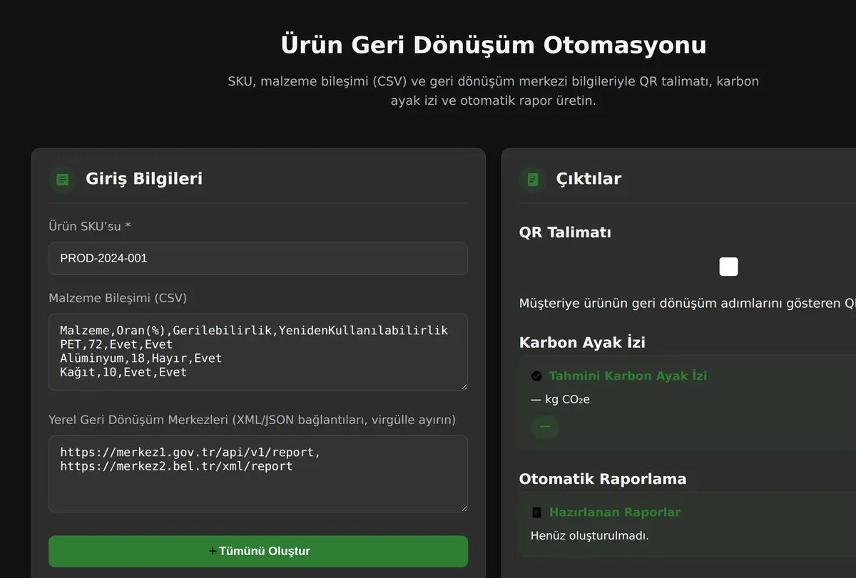 Ürün Geri Dönüşüm Otomasyonu ekran görüntüsü
