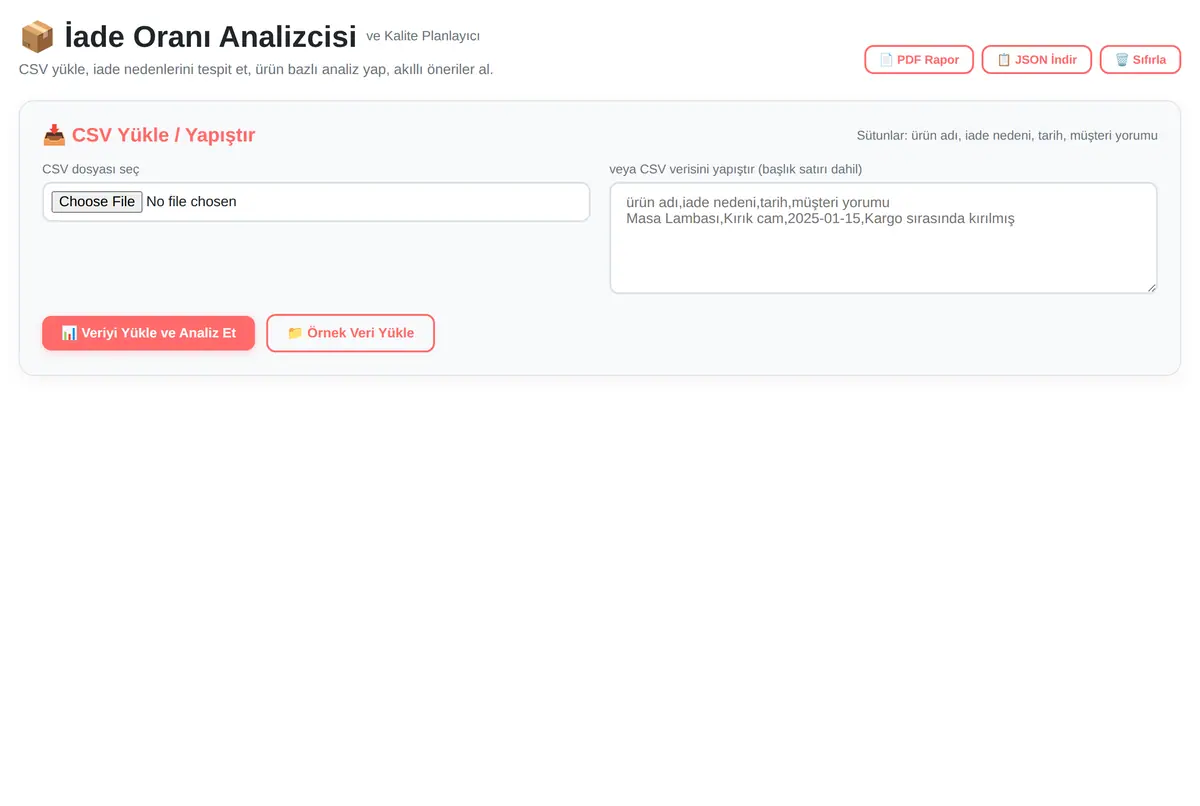 İade Oranı Analizcisi ve Kalite Planlayıcı ekran görüntüsü 3