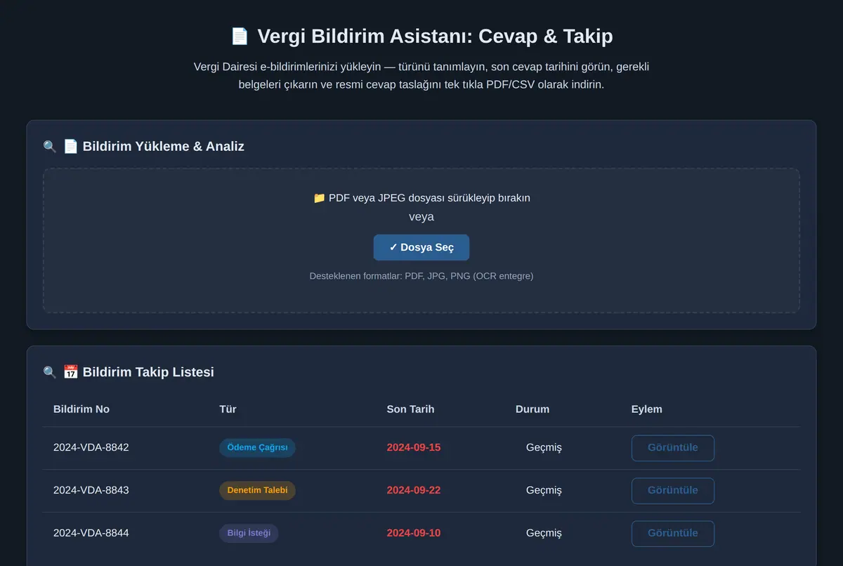 Vergi Bildirim Asistanı: Cevap & Takip ekran görüntüsü 2