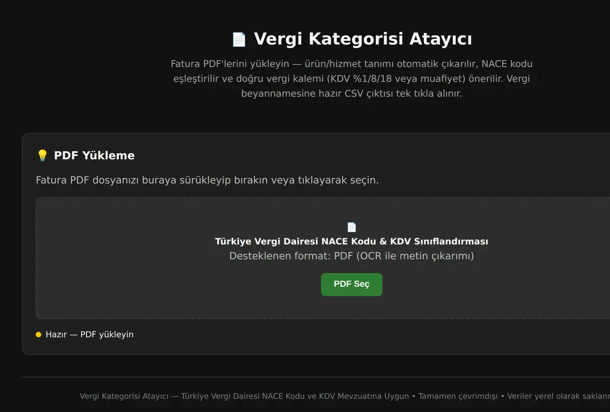 Vergi Kategorisi Atayıcı ekran görüntüsü