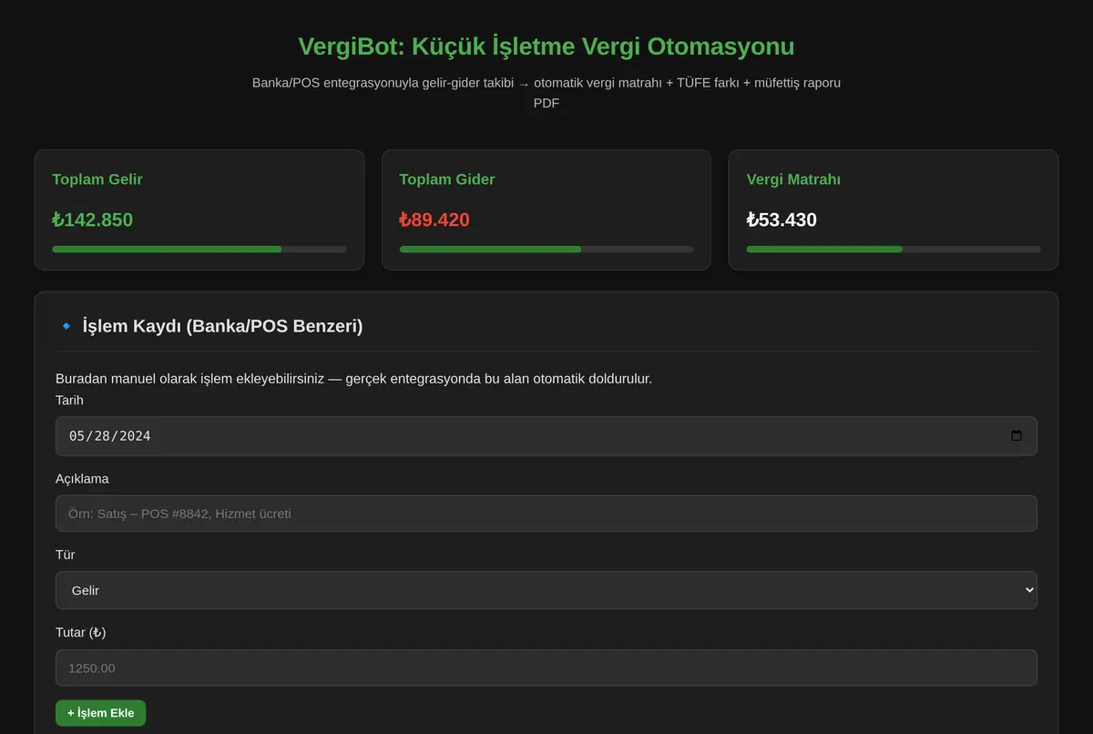VergiBot: Küçük İşletme Vergi Otomasyonu ekran görüntüsü 2