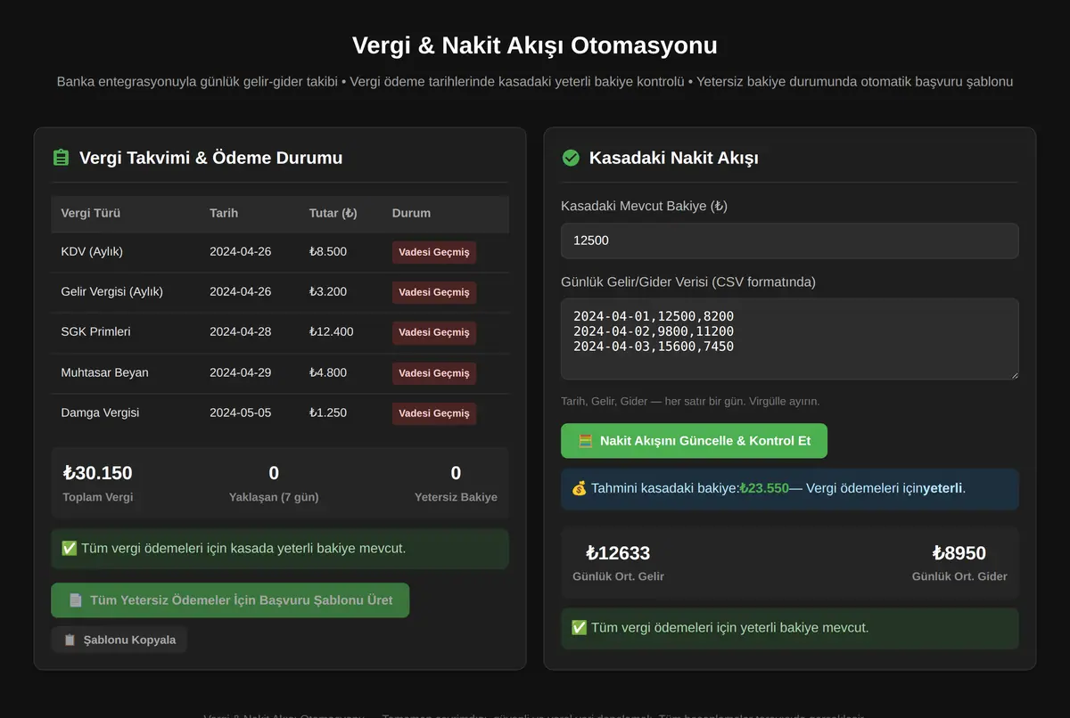 Vergi & Nakit Akışı Otomasyonu ekran görüntüsü 2