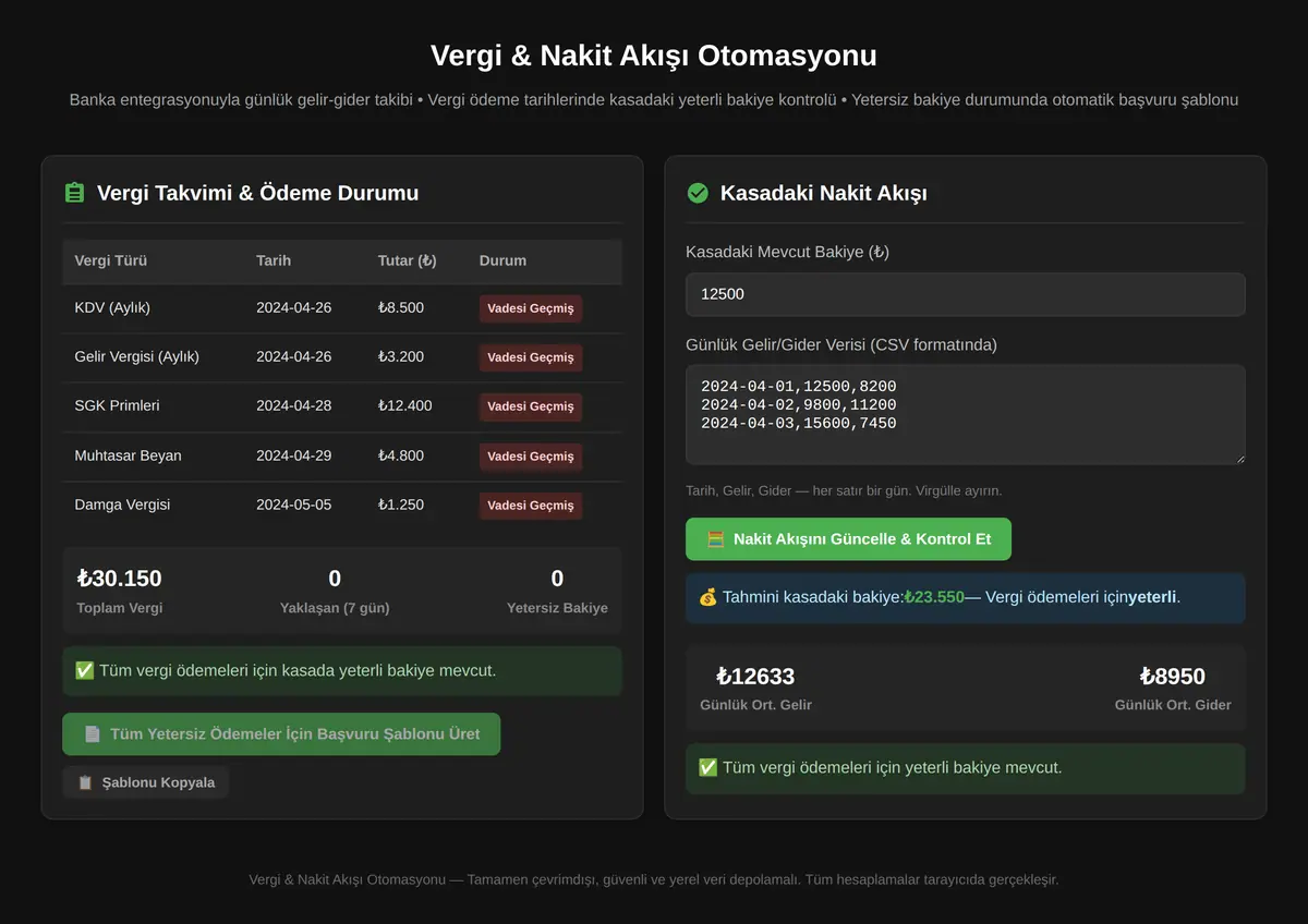 Vergi & Nakit Akışı Otomasyonu ekran görüntüsü 3