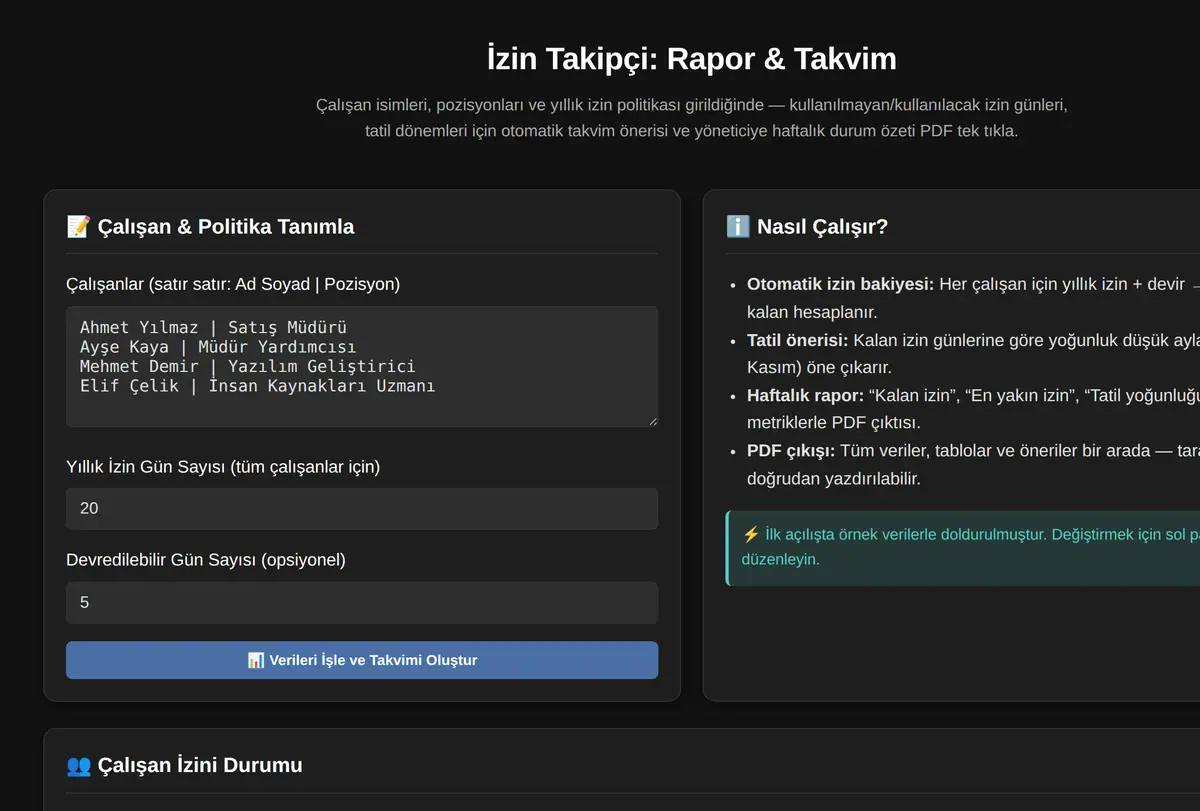 İzin Takipçi: Rapor & Takvim ekran görüntüsü