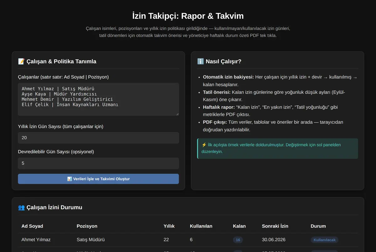 İzin Takipçi: Rapor & Takvim ekran görüntüsü 2