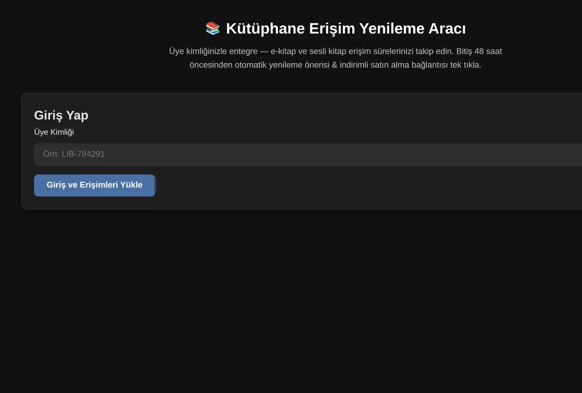 Kütüphane Erişim Yenileme Aracı ekran görüntüsü