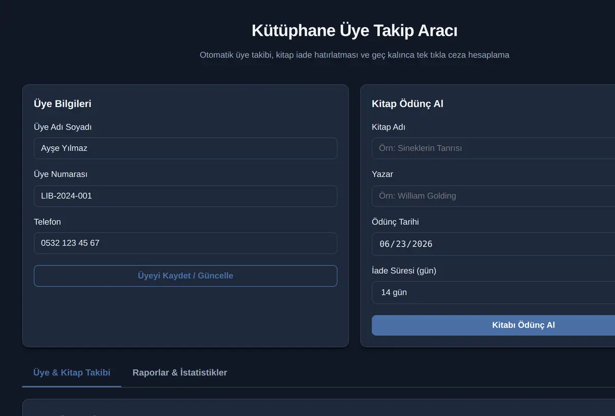 Kütüphane Üye Takip Aracı ekran görüntüsü