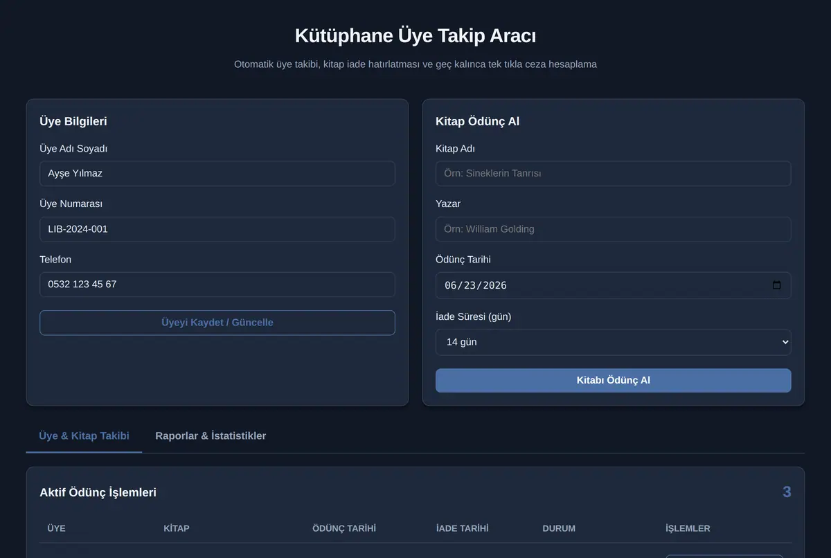 Kütüphane Üye Takip Aracı ekran görüntüsü 2