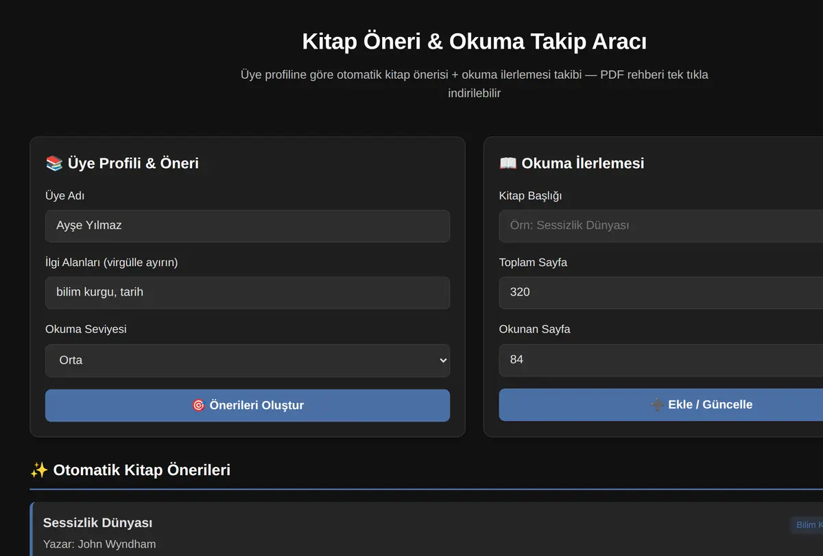 Kitap Öneri & Okuma Takip Aracı ekran görüntüsü