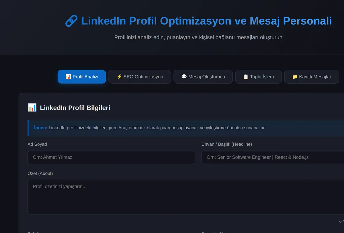 LinkedIn Profil Optimizasyon ve Mesaj Personali ekran görüntüsü