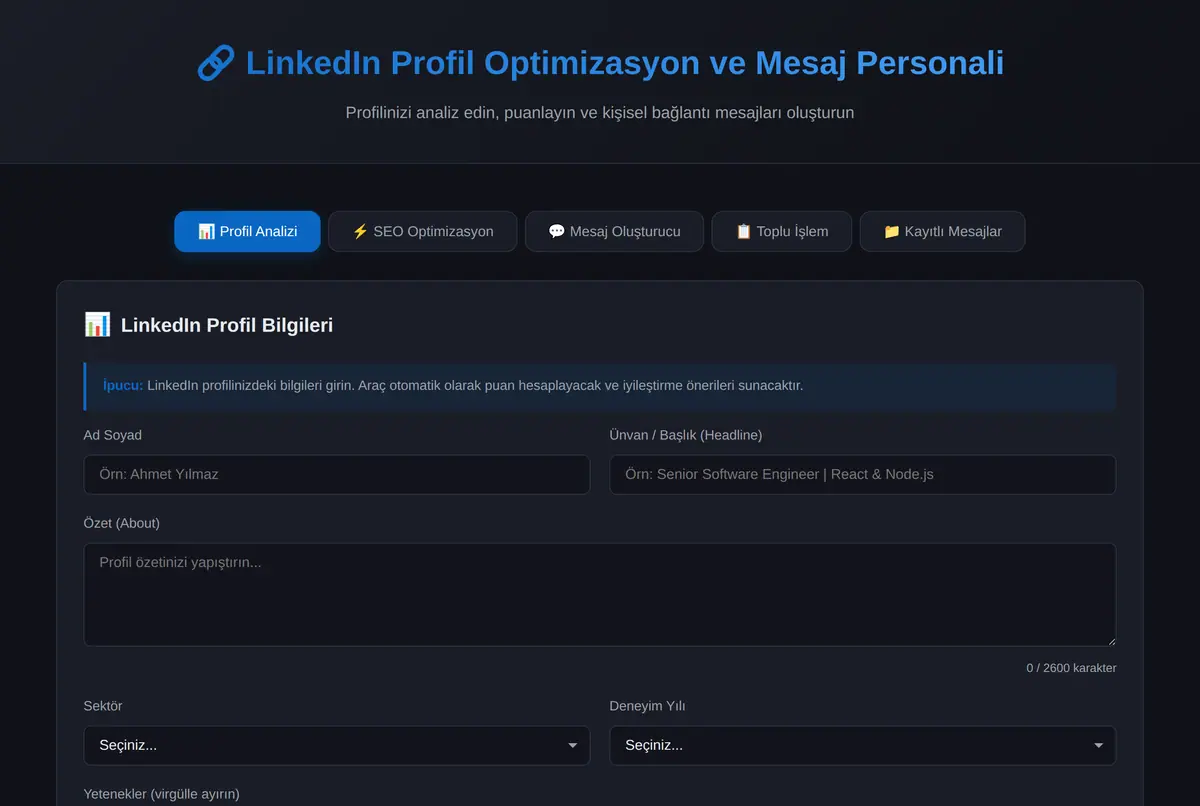 LinkedIn Profil Optimizasyon ve Mesaj Personali ekran görüntüsü 2