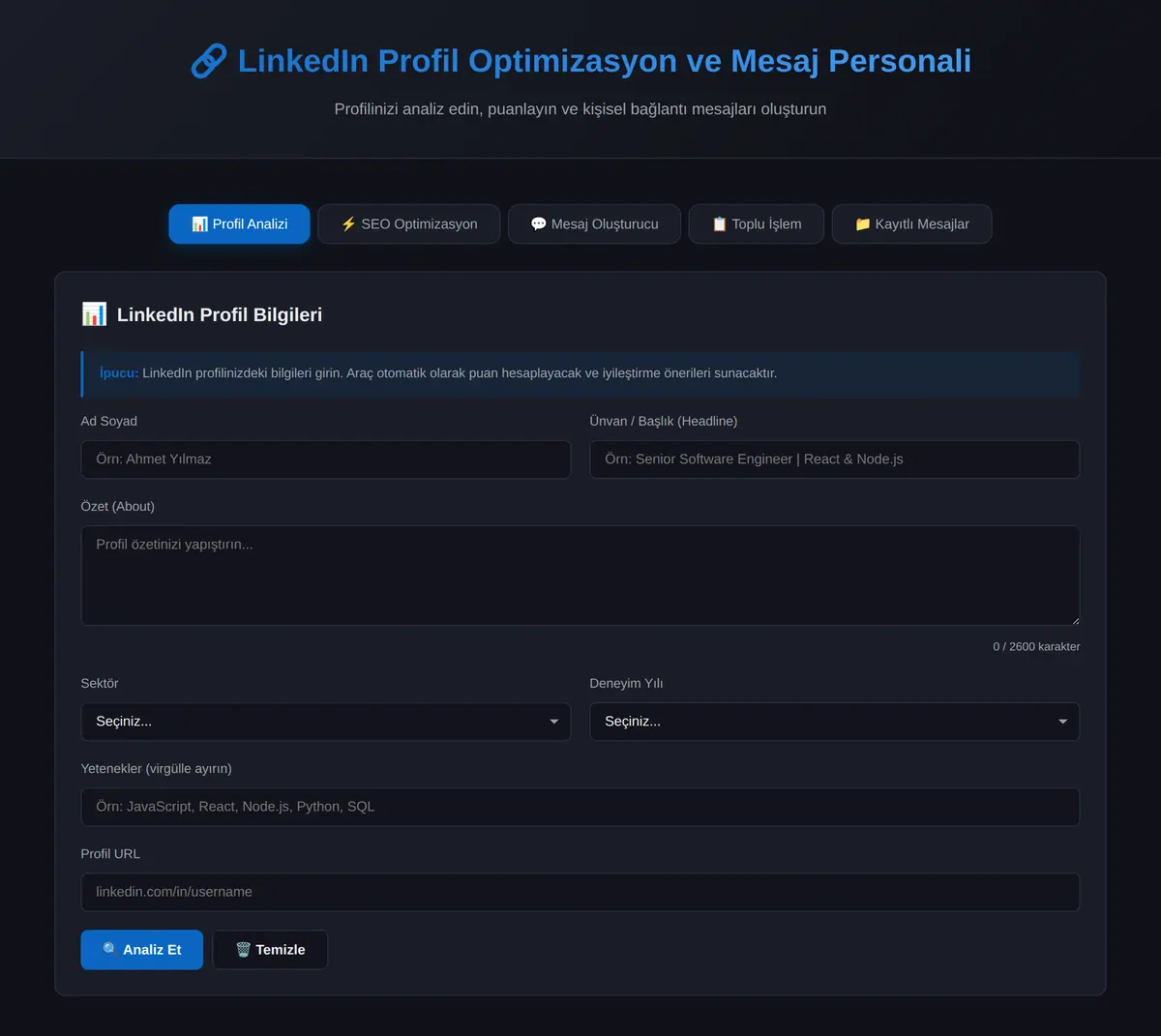 LinkedIn Profil Optimizasyon ve Mesaj Personali ekran görüntüsü 3