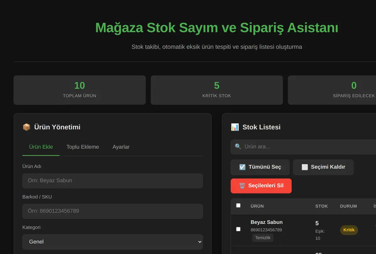 Mağaza Stok Sayım ve Sipariş Asistanı ekran görüntüsü