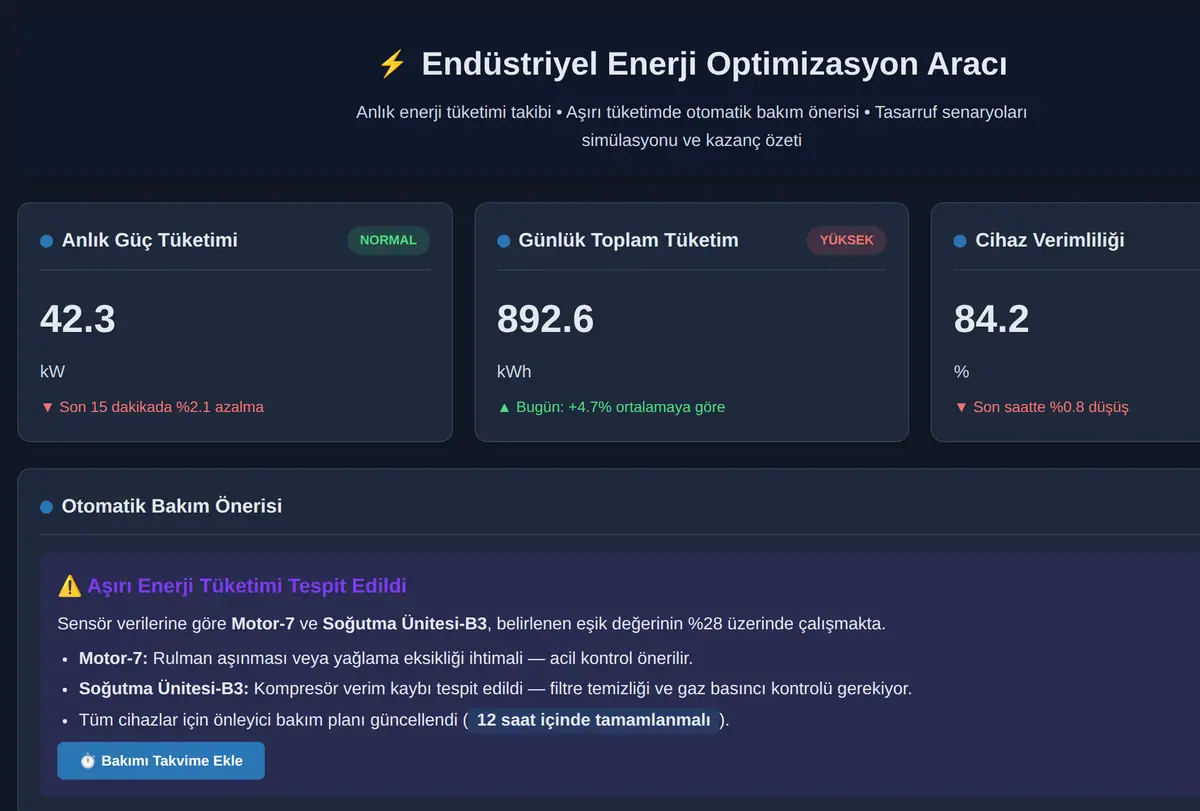 Endüstriyel Enerji Optimizasyon Aracı ekran görüntüsü