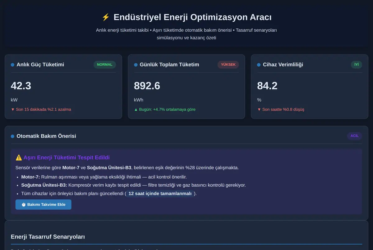 Endüstriyel Enerji Optimizasyon Aracı ekran görüntüsü 2
