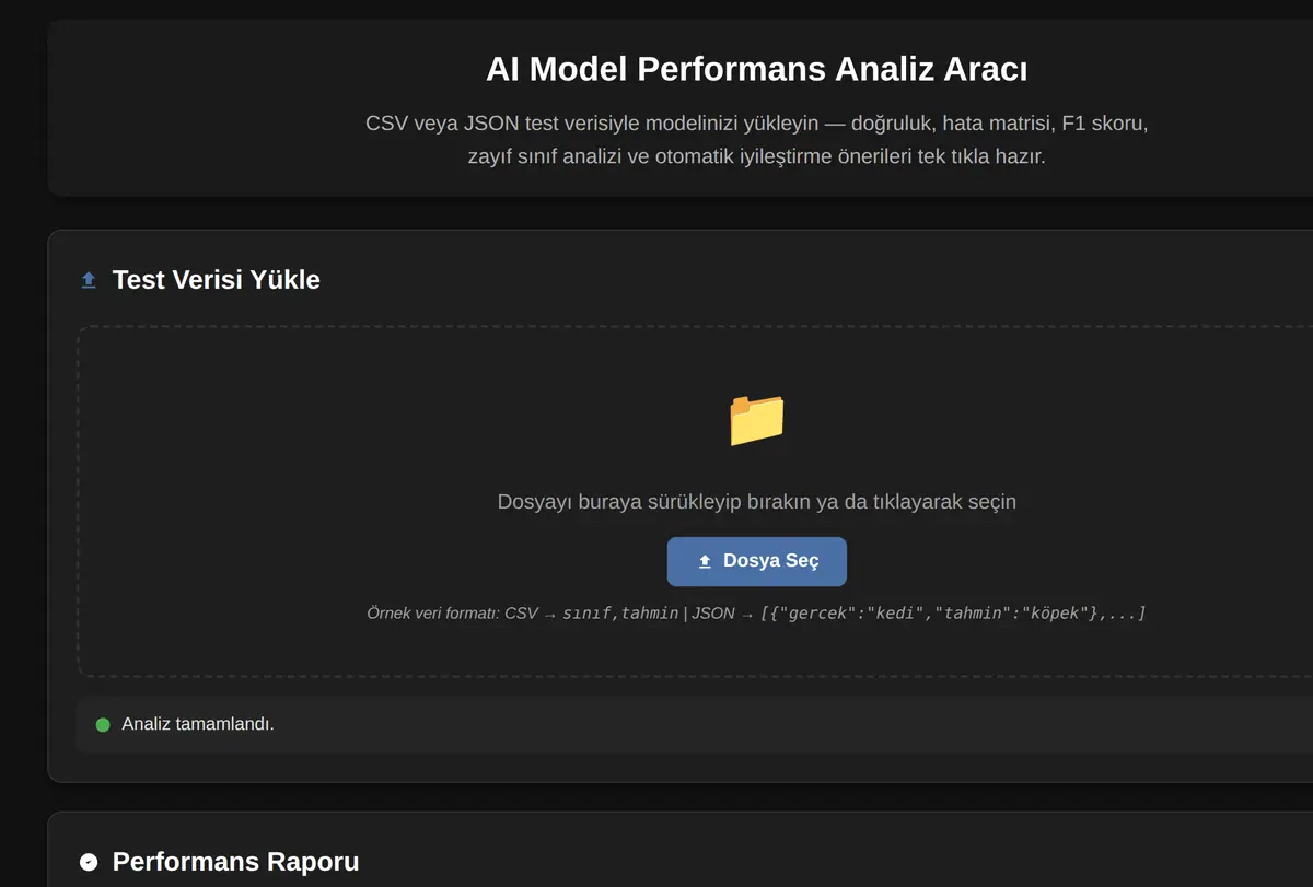 AI Model Performans Analiz Aracı ekran görüntüsü