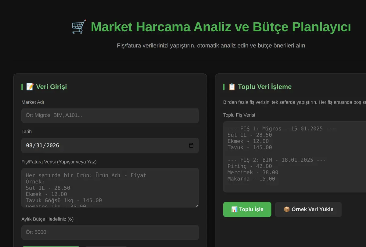 Market Harcama Analiz ve Bütçe Planlayıcı ekran görüntüsü