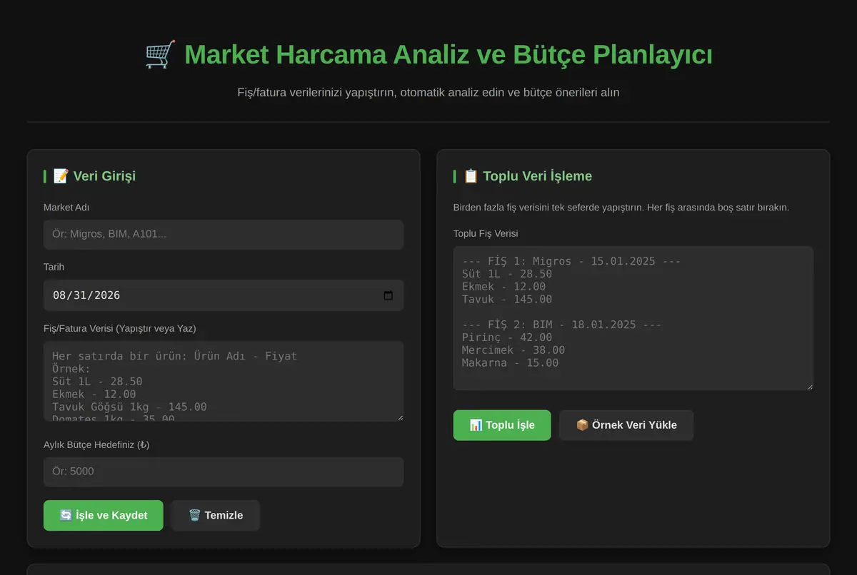 Market Harcama Analiz ve Bütçe Planlayıcı ekran görüntüsü 2