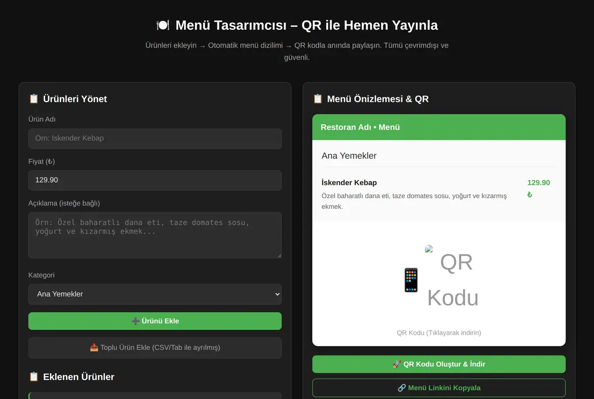 Menü Tasarımcısı - QR ile Hemen Yayınla ekran görüntüsü 2