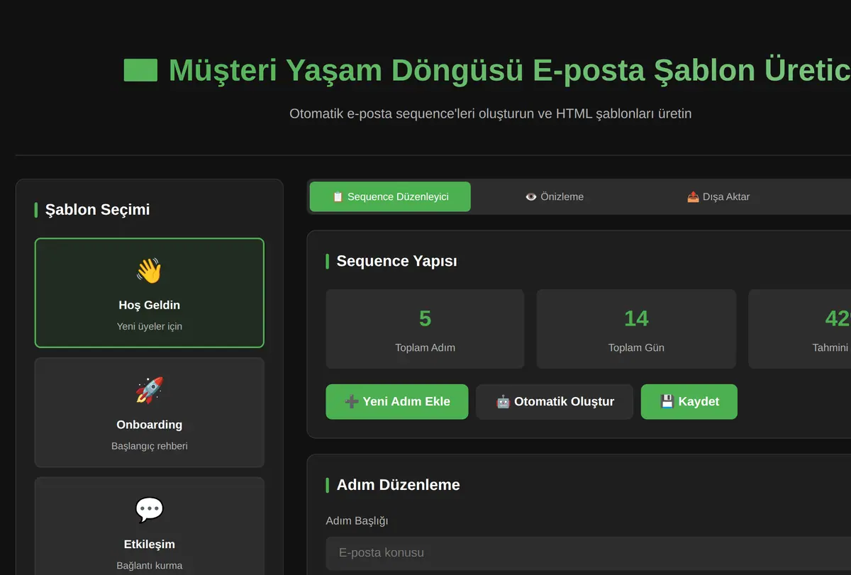 Müşteri Yaşam Döngüsü E-posta Şablon Üretici ekran görüntüsü