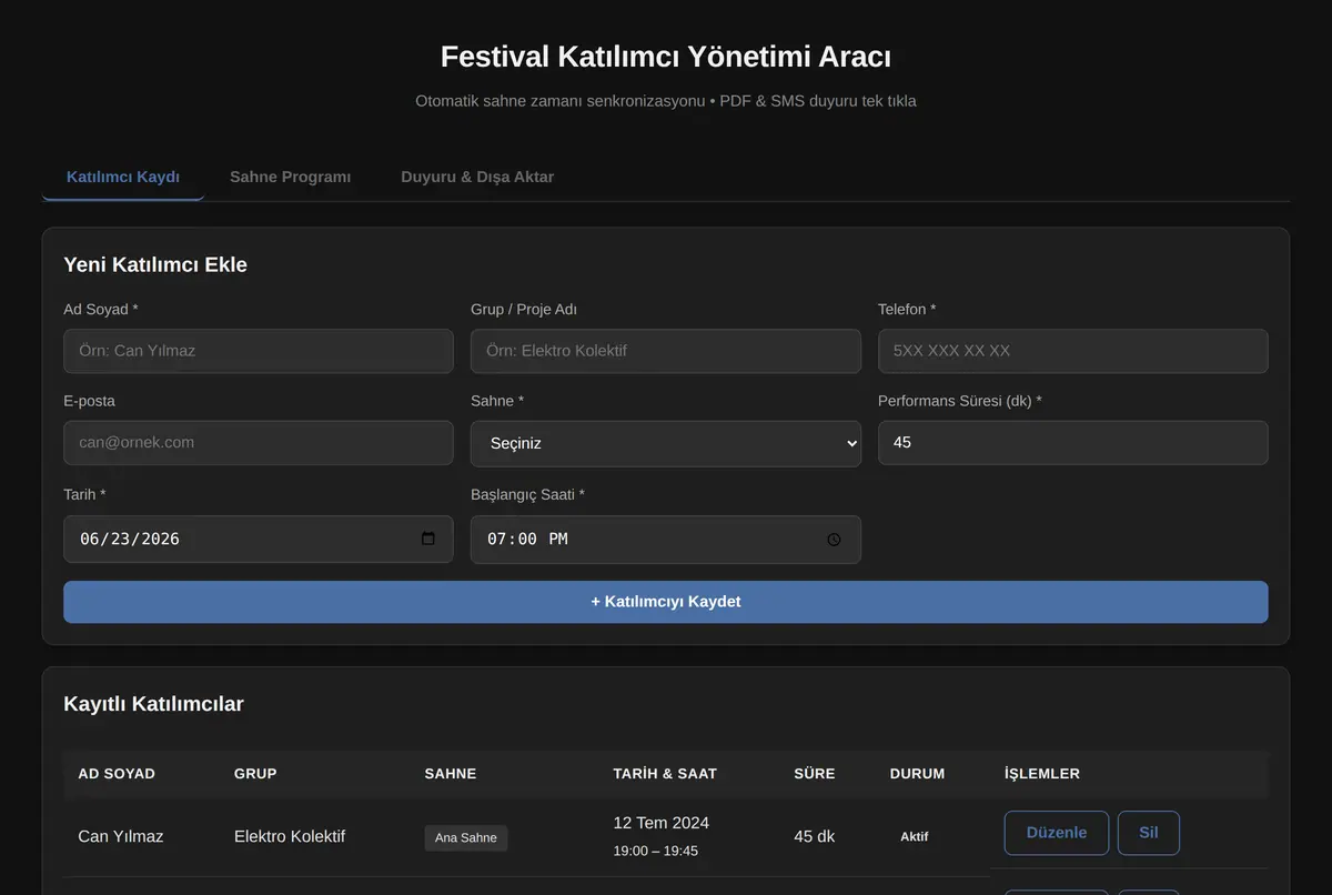 Festival Katılımcı Yönetimi Aracı ekran görüntüsü 2