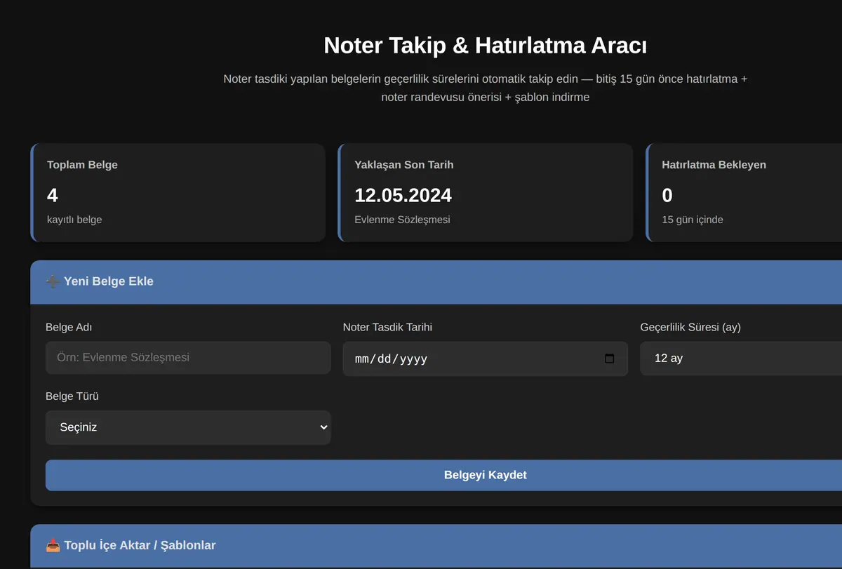 Noter Takip & Hatırlatma Aracı ekran görüntüsü