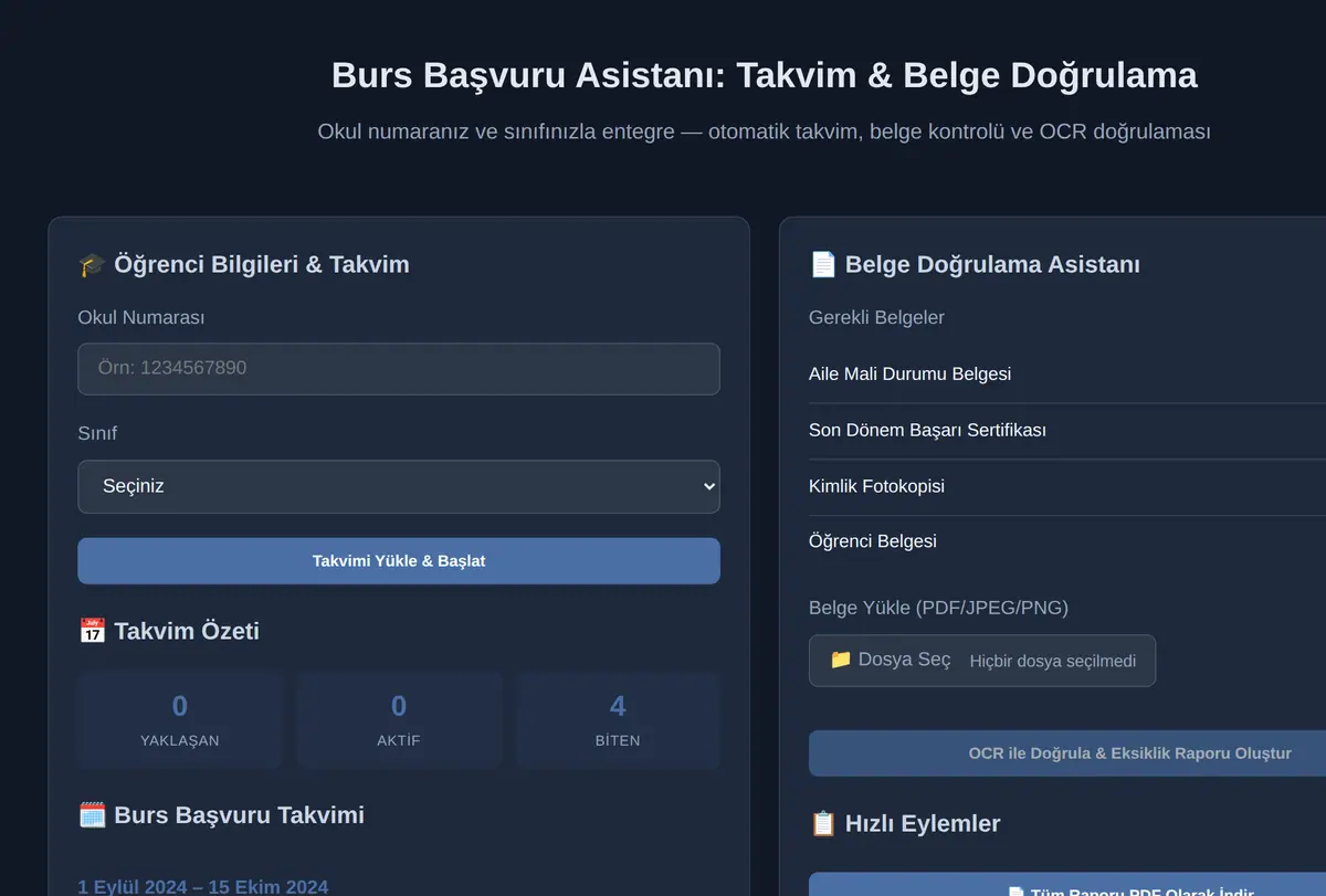 Burs Başvuru Asistanı: Takvim & Belge Doğrulama ekran görüntüsü