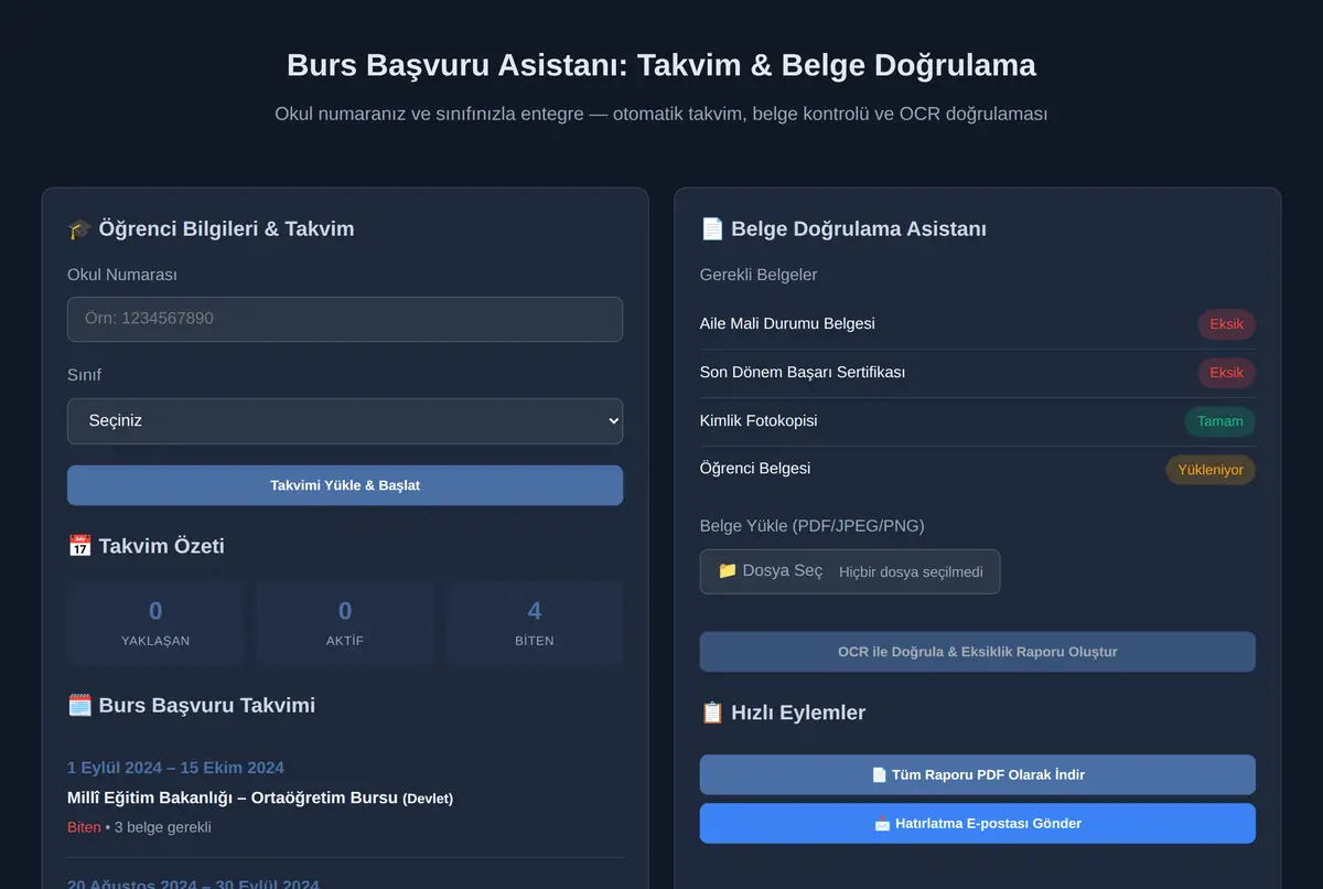 Burs Başvuru Asistanı: Takvim & Belge Doğrulama ekran görüntüsü 2