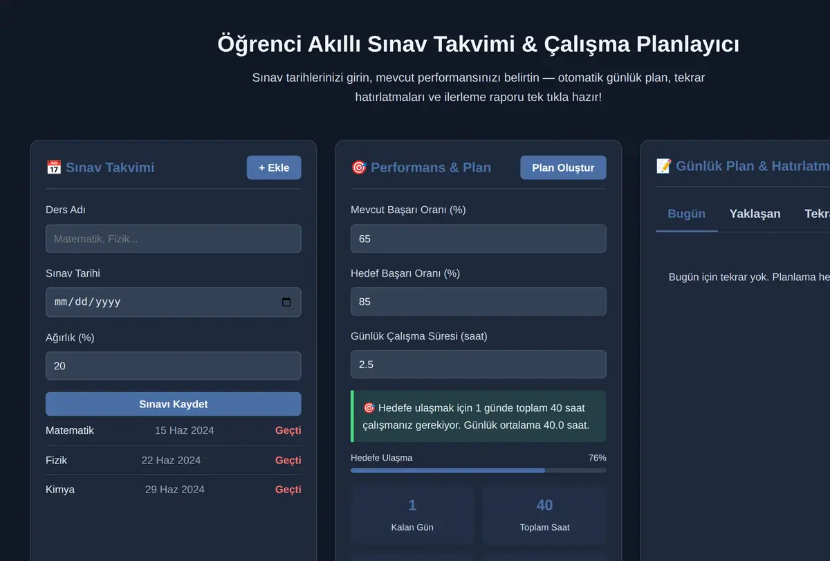 Öğrenci Akıllı Sınav Takvimi & Çalışma Planlayıcı ekran görüntüsü